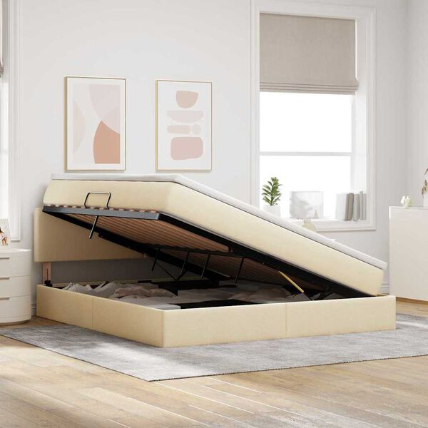 vidaXL Lit avec rangement et LED avec matelas Cr&egrave;me 160 x 200 cm tissu