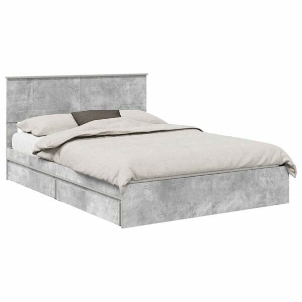 vidaXL Lit de Rangement Gris b&eacute;ton 150 x 200 cm Bois d'ing&eacute;nierie