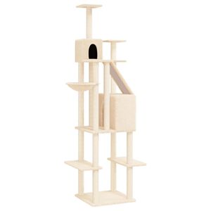 vidaXL Arbre &agrave; chat avec griffoirs en sisal Cr&egrave;me 201 cm