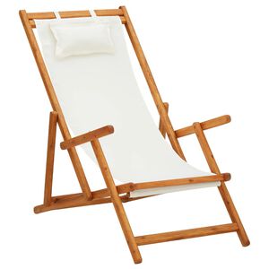 vidaXL Chaise pliante en bois d'eucalyptus massif et tissu cr&egrave;me