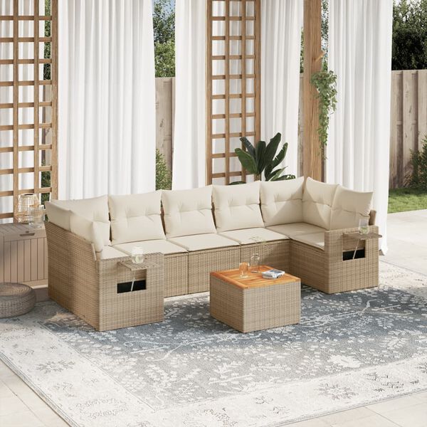 vidaXL Salon de jardin avec coussins 8 pcs beige r&eacute;sine tress&eacute;e