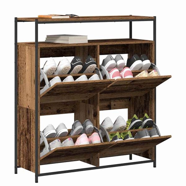vidaXL Cabinet &agrave; chaussures avec &eacute;tag&egrave;re Bois ancien 100 x 34 x 112 cm
