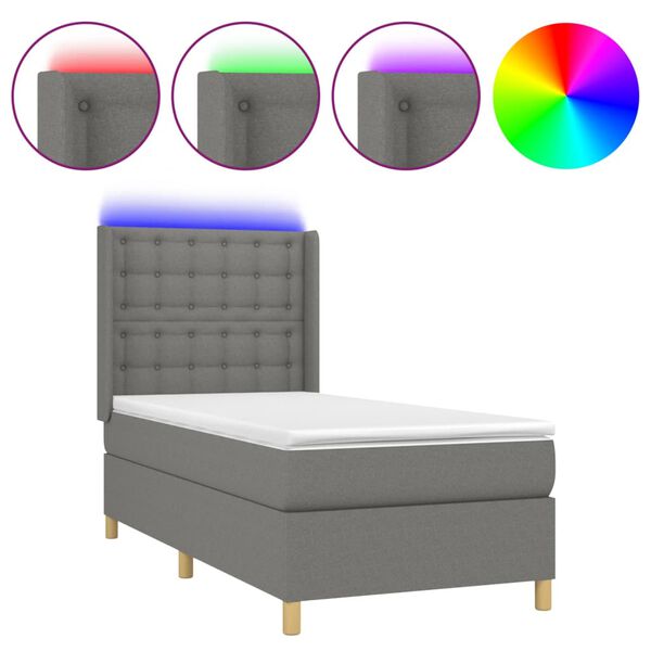 vidaXL Sommier &agrave; lattes de lit matelas LED Gris fonc&eacute; 100x200 cm Tissu