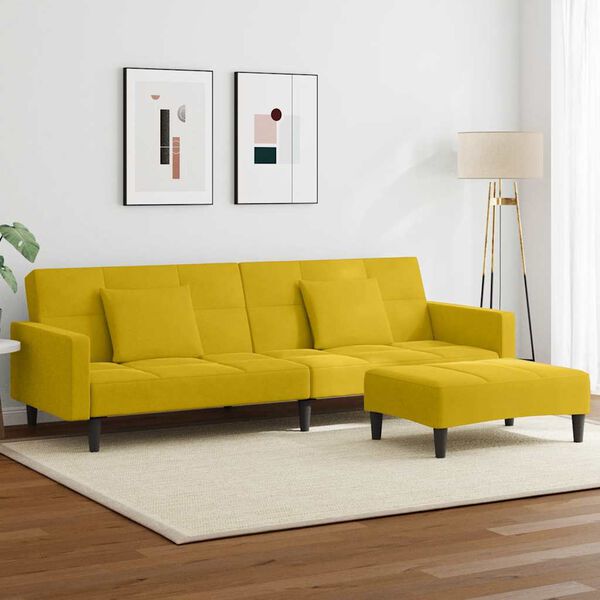 vidaXL Canap&eacute;-lit &agrave; 2 places avec repose-pied jaune velours