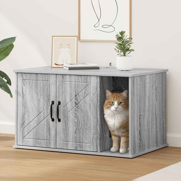 vidaXL Maison pour chat Gris Sonoma 85 x 55 x 50 cm Bois d'ing&eacute;nierie