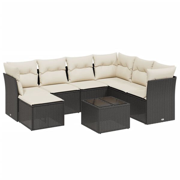 vidaXL Salon de jardin 8 pcs avec coussins noir r&eacute;sine tress&eacute;e