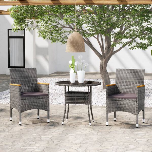 vidaXL Ensemble &agrave; manger de jardin 3 pcs R&eacute;sine tress&eacute;e Gris