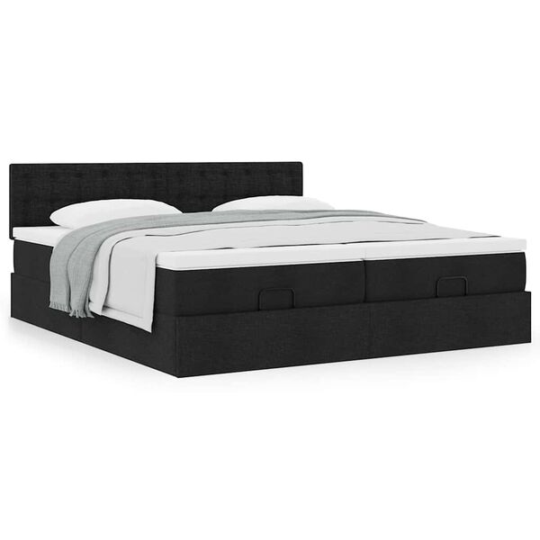 VidaXL Cadre de lit ottoman avec matelas noir 180x200cm tissu
