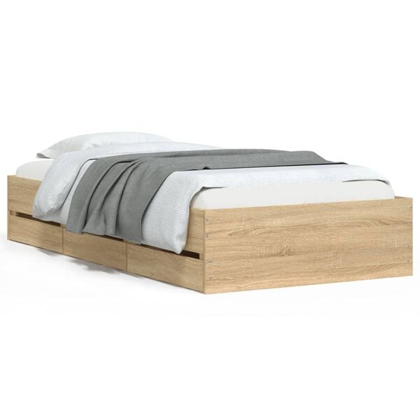 vidaXL Cadre de lit avec tiroirs sans matelas chêne sonoma 75x190 cm