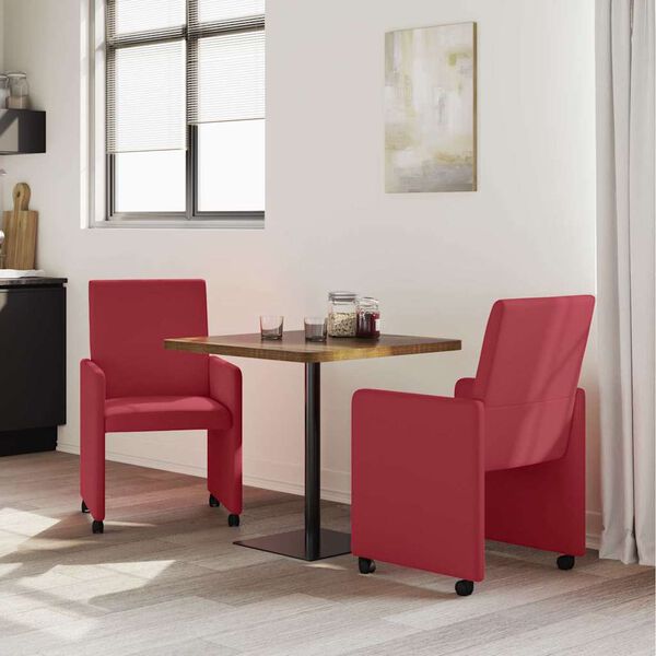 vidaXL Chaises de Salle &agrave; Manger avec Roues 2 pcs Bordeaux Faux cuir