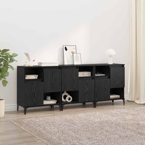 vidaXL Buffets 3 pcs Ch&ecirc;ne noir 60 x 35 x 70 cm Bois d'ing&eacute;nierie