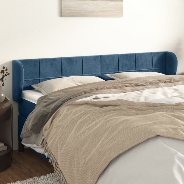 vidaXL T&ecirc;te de lit avec oreilles Bleu fonc&eacute; 203x23x78/88 cm Velours