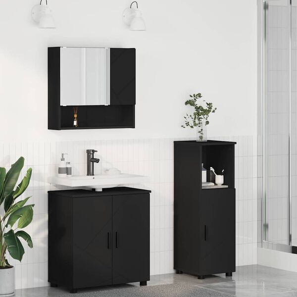 vidaXL Ensemble de mobilier de salle de bain Montage mural 3 pcs Noir