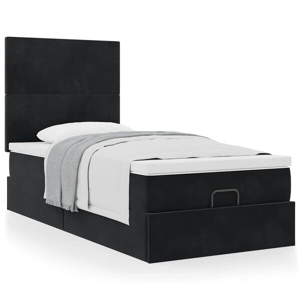 vidaXL Cadre de lit ottoman avec matelas noir 90x200 cm velours
