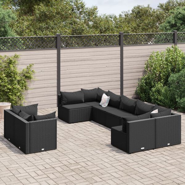 vidaXL Salon de jardin 9 pcs avec coussins noir r&eacute;sine tress&eacute;e