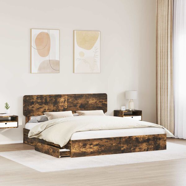 vidaXL Lit de Rangement Ch&ecirc;ne fum&eacute; 180 x 200 cm Bois d'ing&eacute;nierie
