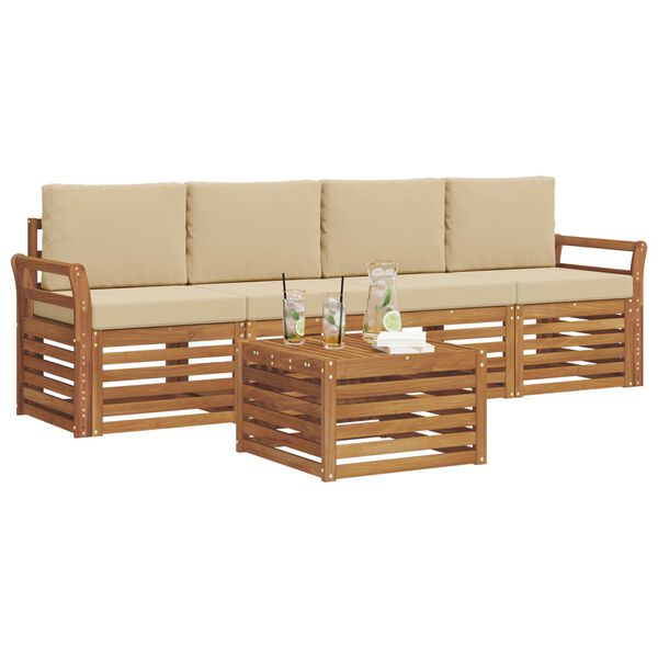 vidaXL Ensembles de canap&eacute;s avec coussin 5 pcs Naturel et Beige