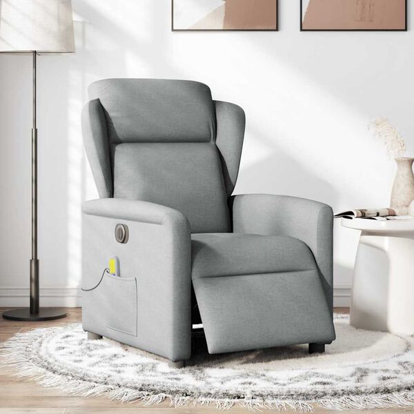 vidaXL Fauteuil de massage inclinable électrique gris clair tissu