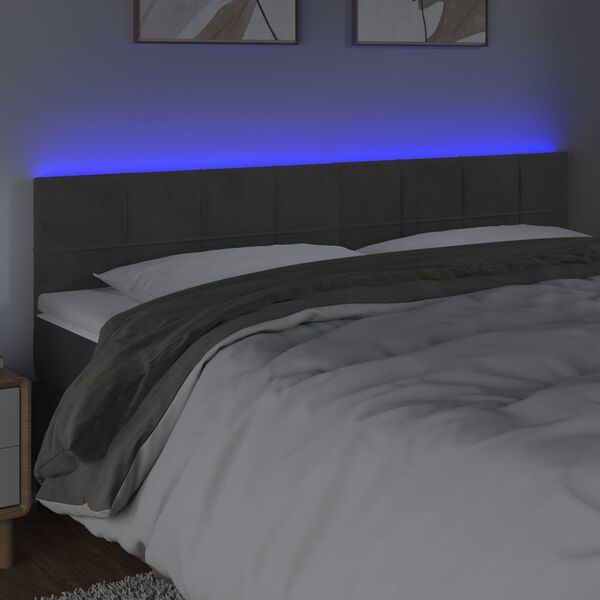 vidaXL T&ecirc;te de lit &agrave; LED Gris fonc&eacute; 200x5x78/88 cm Velours