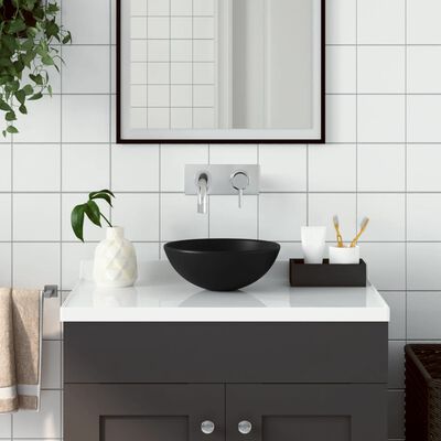 VIDAXL Dix pieces pour salle de bains avec lavabo et robinet noir