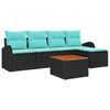 vidaXL Ensemble de canap&eacute; de jardin 6 pc Noir et turquoise polyrotin