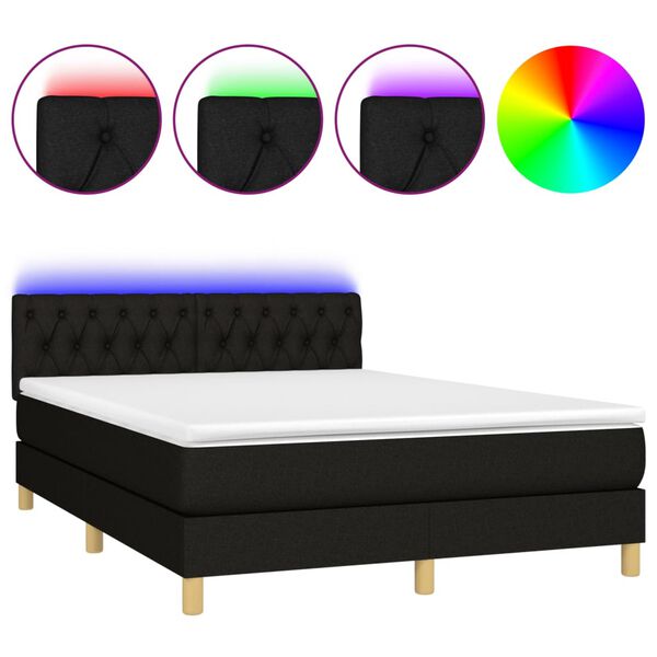 vidaXL Sommier &agrave; lattes de lit avec matelas LED Noir 140x190 cm Tissu