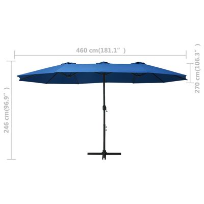vidaXL Parasol d'extérieur et poteau en aluminium 460 x 270 cm Bleu