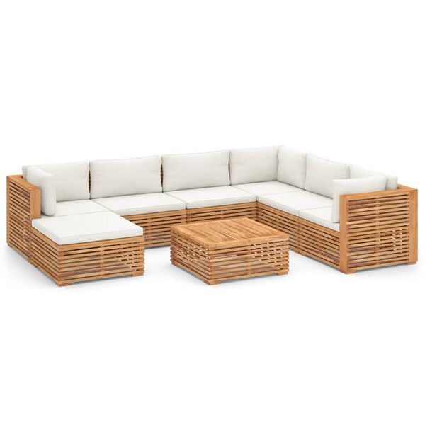 vidaXL Salon de jardin 8 pcs avec coussin cr&egrave;me Bois de teck solide