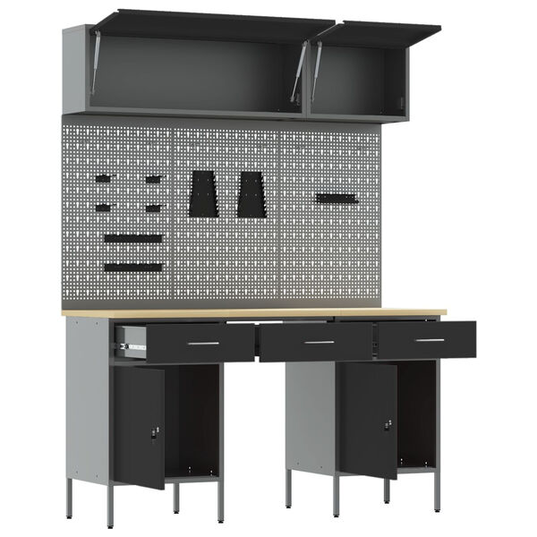 vidaXL &Eacute;tabli avec tiroir 8 pcs Noir 150 x 55 x 200 cm Acier