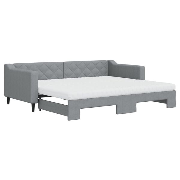 vidaXL Lit de jour avec gigogne et matelas gris clair 90x200 cm tissu