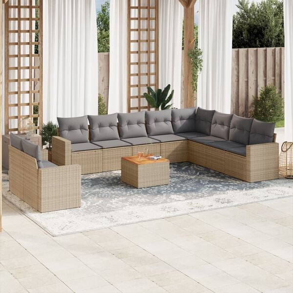 vidaXL Salon de jardin 11 pcs avec coussins beige r&eacute;sine tress&eacute;e