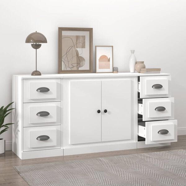 vidaXL Buffets 3 pcs Blanc Bois d'ingénierie