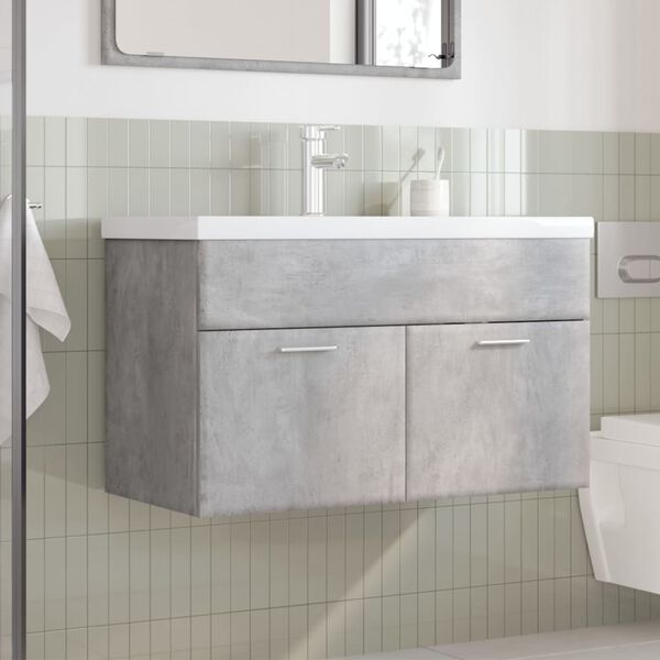vidaXL Armoire lavabo de salle de bain avec bassin int&eacute;gr&eacute; gris b&eacute;ton
