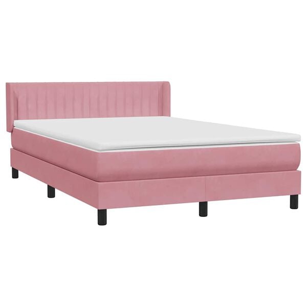 vidaXL Sommier &agrave; lattes de lit avec matelas rose 160x220 cm velours