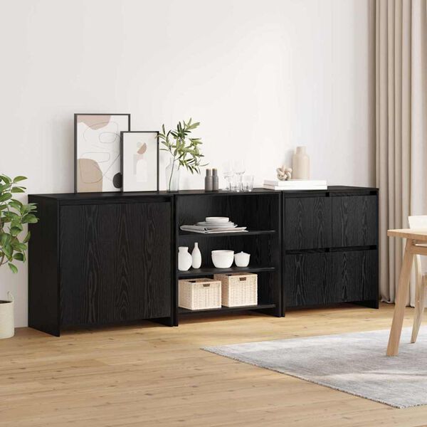 vidaXL Buffet 3 pcs Ch&ecirc;ne noir 70 x 41 x 75 cm Bois d'ing&eacute;nierie