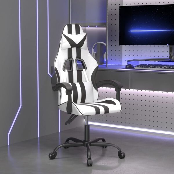 vidaXL Chaise de jeu pivotante Blanc et noir Similicuir