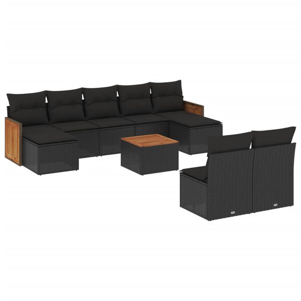 vidaXL Salon de jardin 10 pcs avec coussins noir r&eacute;sine tress&eacute;e
