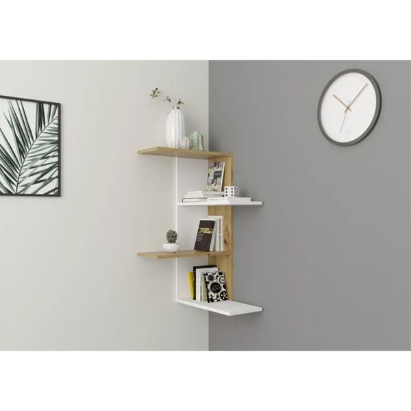 FMD Étagère murale d'angle Blanc Chêne artisanal