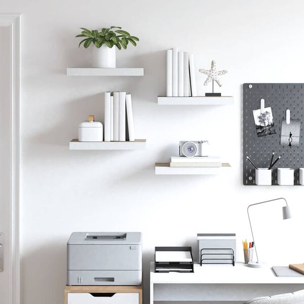 vidaXL &Eacute;tag&egrave;res flottantes 4 pcs ch&ecirc;ne et blanc 50x23x3,8 cm MDF