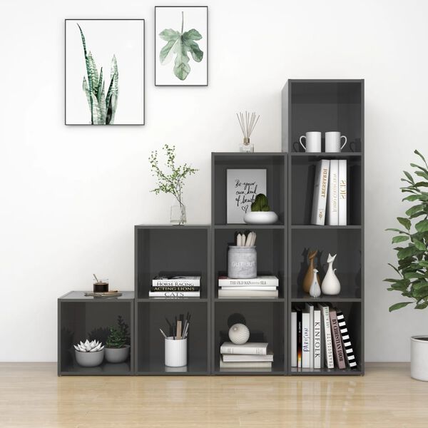 vidaXL Ensemble de meubles TV 4 pcs Gris brillant Bois d'ing&eacute;nierie