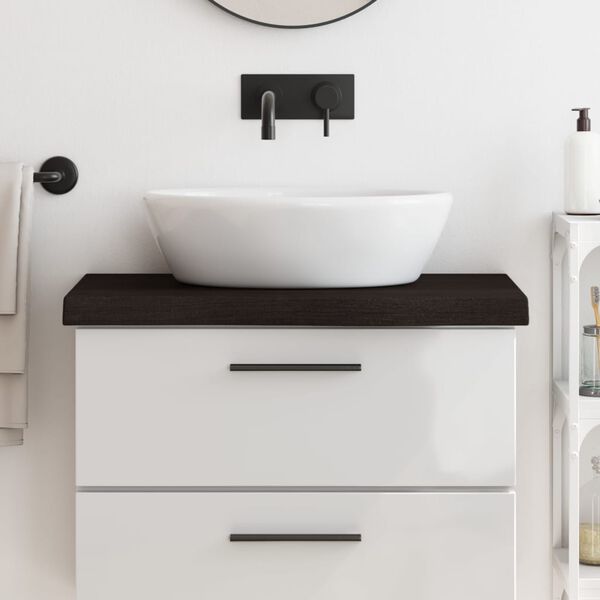 vidaXL Comptoir de salle de bain marron fonc&eacute; bois massif trait&eacute;