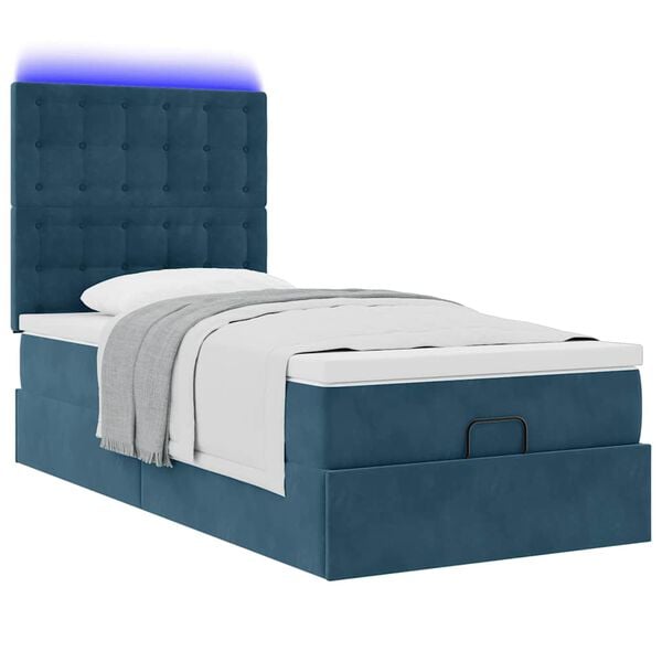 vidaXL Cadre de lit ottoman avec matelas bleu fonc&eacute; 80x200 cm velours