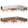 vidaXL Salon de jardin 9 pi&egrave;ces avec coussins, bois d'acacia cr&egrave;me et corde