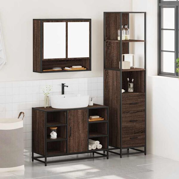 vidaXL Ensemble de meubles de salle de bain 3 pcs ch&ecirc;ne marron