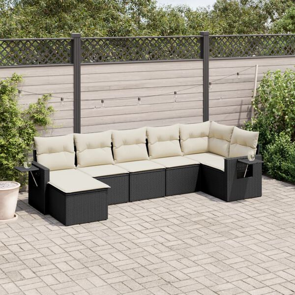 vidaXL Salon de jardin 7 pcs avec coussins noir r&eacute;sine tress&eacute;e