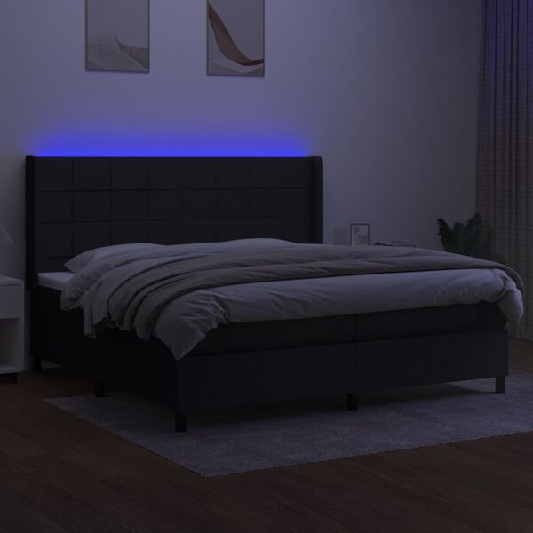 vidaXL Sommier &agrave; lattes de lit et matelas et LED Noir 200x200 cm Tissu