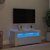 vidaXL Meuble TV avec lumi&egrave;res LED blanc brillant 90x35x40 cm