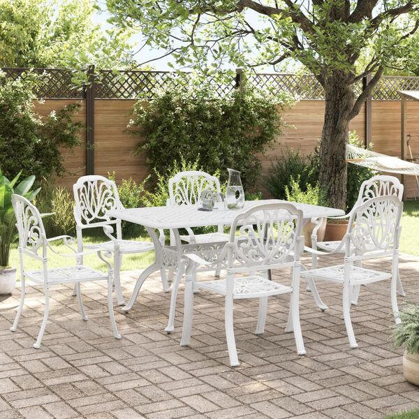 vidaXL Ensemble &agrave; manger de jardin 7 pcs blanc aluminium coul&eacute;