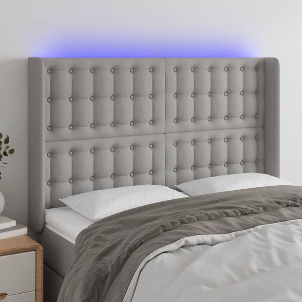 vidaXL T&ecirc;te de lit &agrave; LED Gris clair 147x16x118/128 cm Tissu