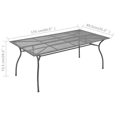 vidaXL Table de jardin Anthracite 170x89,5x72,5 cm Acier Treillis